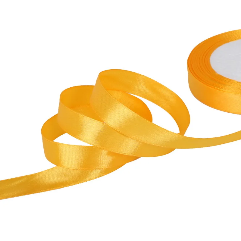 Orange Yellow 25 ярдов 15 мм одноцветная шелковая атласная лента для украшения свадебной вечеринки Подарочная обертка тесьма DIY рождественская лента - Цвет: Orange Yellow