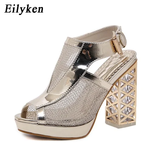 Eilyken; коллекция года; летние женские босоножки на платформе с открытым носком; женская повседневная обувь на ремешке с пряжкой; Верхняя одежда; размеры 34-40 - Цвет: Golden