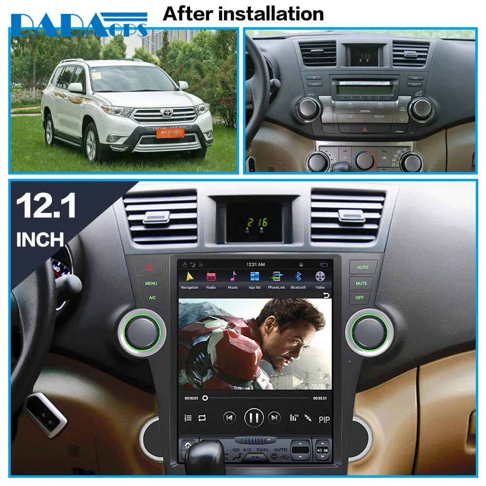 12," Android 7,1 Tesla стиль автомобиля радио плеер для Toyota Highlander 2007-2013 стерео Мультимедиа gps карта навигации головное устройство