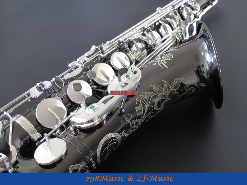 Черный никелевый корпус и серебряные ключи тенор саксофон Sax Bb ключ высокий F