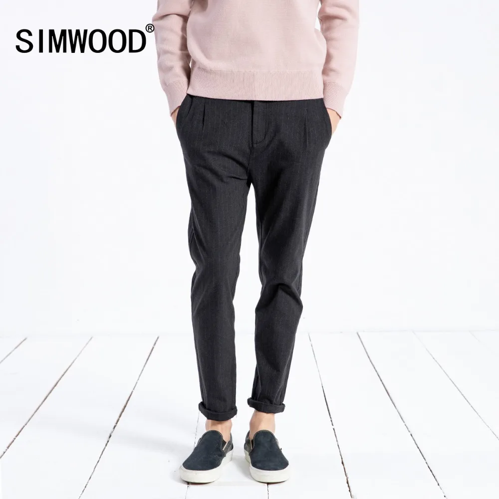 SIMWOOD 2019 Новые повседневные брюки мужские по щиколотку приталенные винтажные
