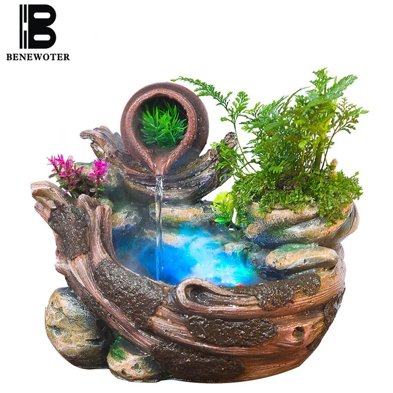 

110V/220V Retro Micro Landscape Arrangement Lucky Rockery Flowing Water Fountain Plant Bonsai Fish Tank Office Living Room Decor