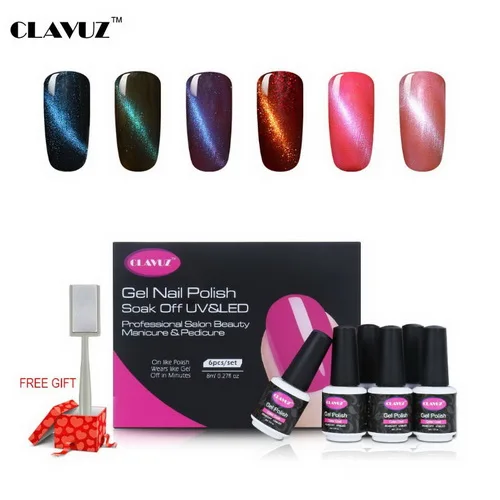 C006 CLAVUZ 6 шт. набор 3D кошачий глаз Гель-лак для ногтей Soak Off подарок с магнитами магнит палочки Lucky полу постоянный день рождения лак для ногтей набор - Цвет: C006