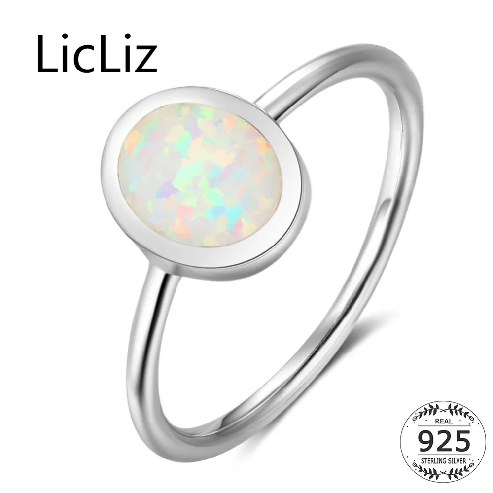 LicLiz New 925 Sterling Silver Opal Rings for Women White Oval Opal Stone Ring Jewelry Tiny Shank Party Dating Gifts LR0708