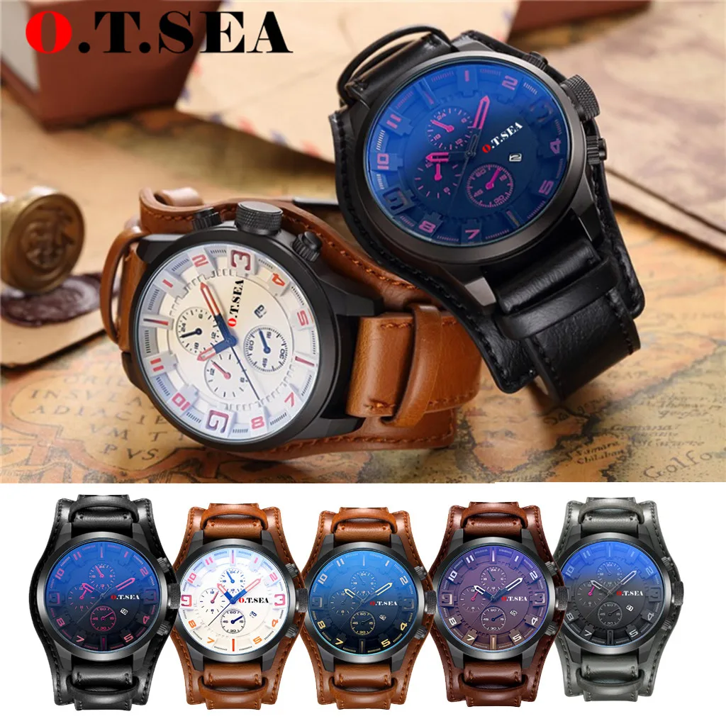 Часы otoky мужские часы Reloj Hombre 2019 новые модные с тремя календарем глазами кожаный
