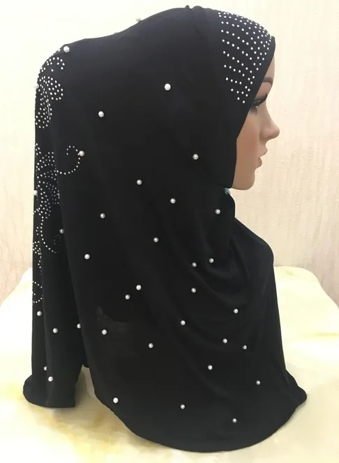 H1256 muslim one piece hijab scarf with stones and handmade pearls,mixed colors, fast delivery