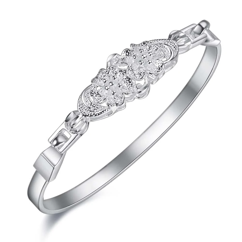 2018 New Simple Design Mental Bracelet With Flowers Silver Bangles For Women 925 Luxury Brand Designer Thin Love | Украшения и