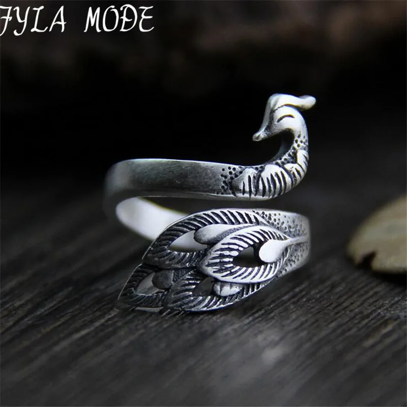 

Silver 925 Jewelry Thai Silver Vintage Style Peacock Ring For Women Adjustable Antique Sterling Silver Jewelry Party