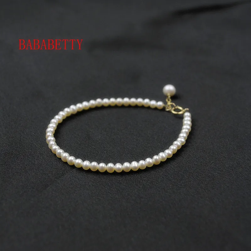 

NEW Sleek minimalist near-round 5-6mm natural freshwater pearl bracelet 925 silver clasp