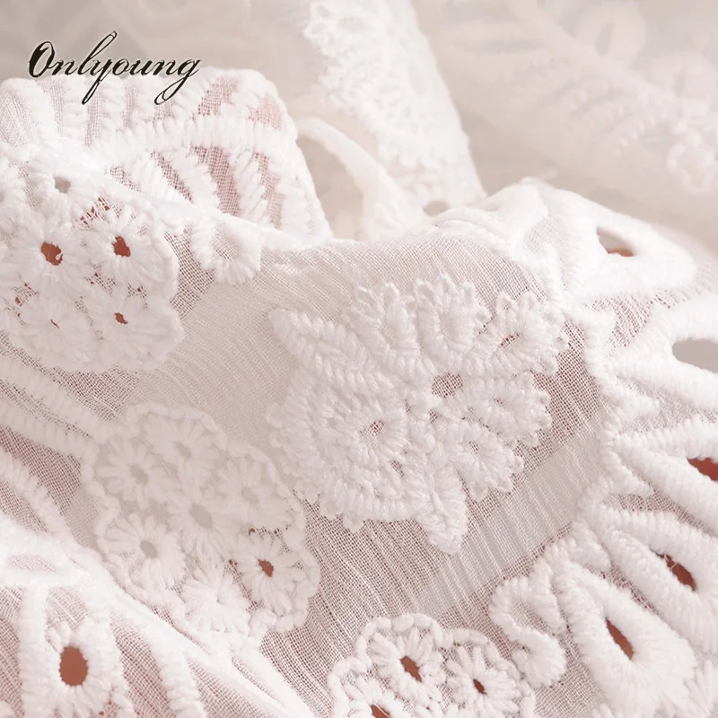 Женское кружевное мини платье Onlyoung белое пляжное туника с длинными рукавами и