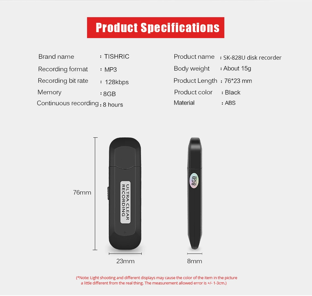TISHRIC 8 ГБ Мини аудиозапись usb ручка Цифровой диктофон Диктофон U диск 8 Гб MP3 стерео 150HR Профессиональный для микрофона