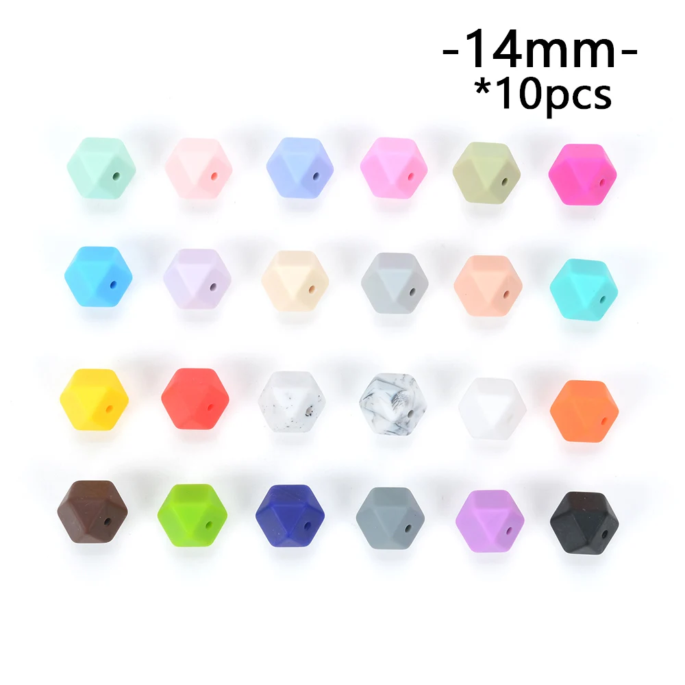 multicolor LOFCA 10 шт силиконовые бусины 14 мм шестигранные мини-бусины меньшего размера прорезиненное Силиконовое ожерелье для прорезывания зубов - Цвет: multicolor