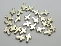 200 silver colour tone metallic acrylic smooth cross beads 13x9mm