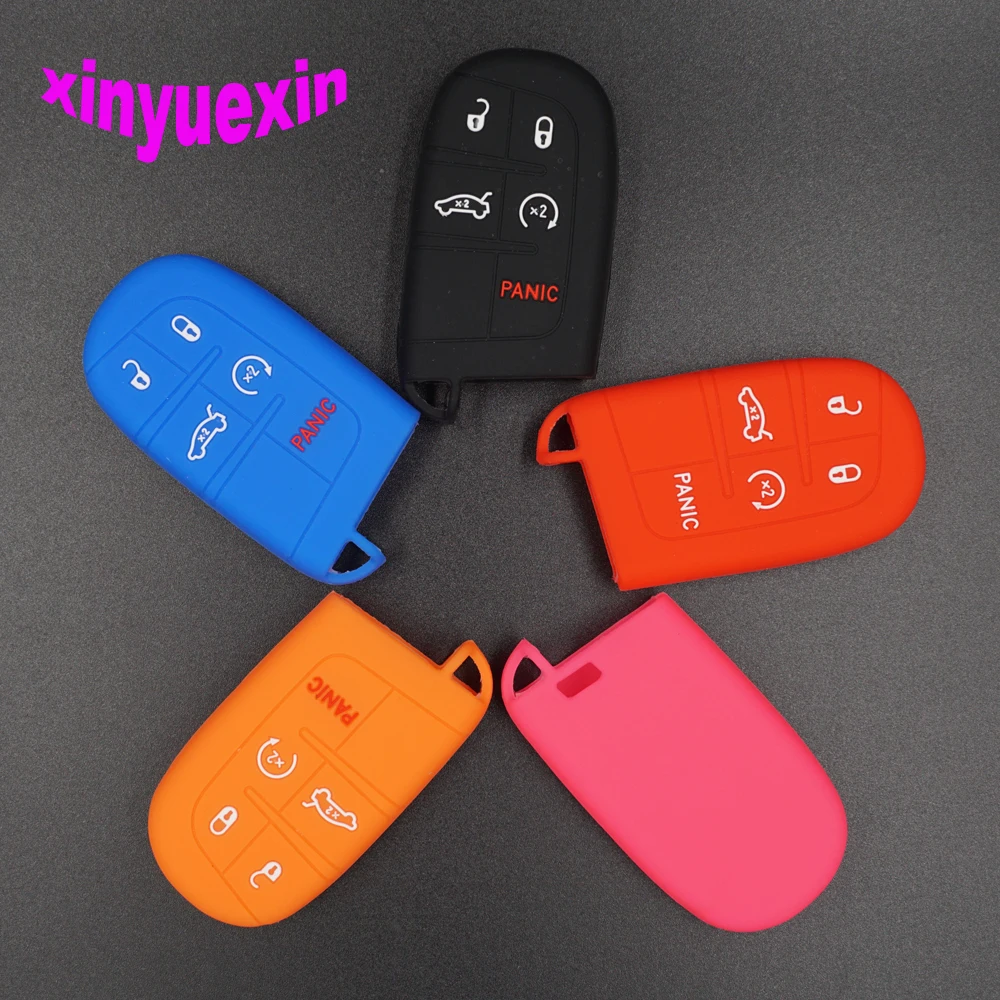

Xinyuexin Silicone Car Key Cover Case For Jeep Grand Cherokee DODGE CHARGER CHALLENGER 5Buttons Smart Key Car-styLing