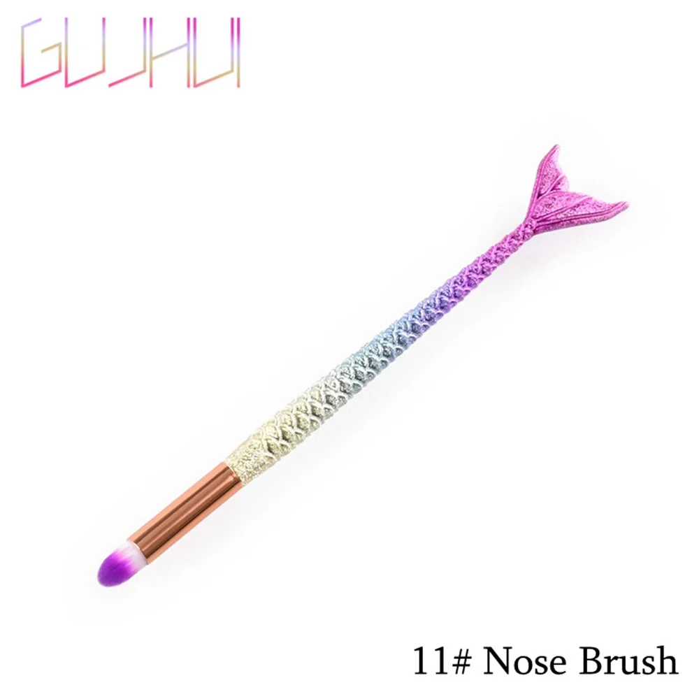 p11 Nose Brush 1 шт. набор косметических средств для макияжа Русалка рыбий хвост Профессиональные кисти для макияжа Тени для век контурная Тональная основа консилер Румяна Кисть - Handle Color: p11 Nose Brush