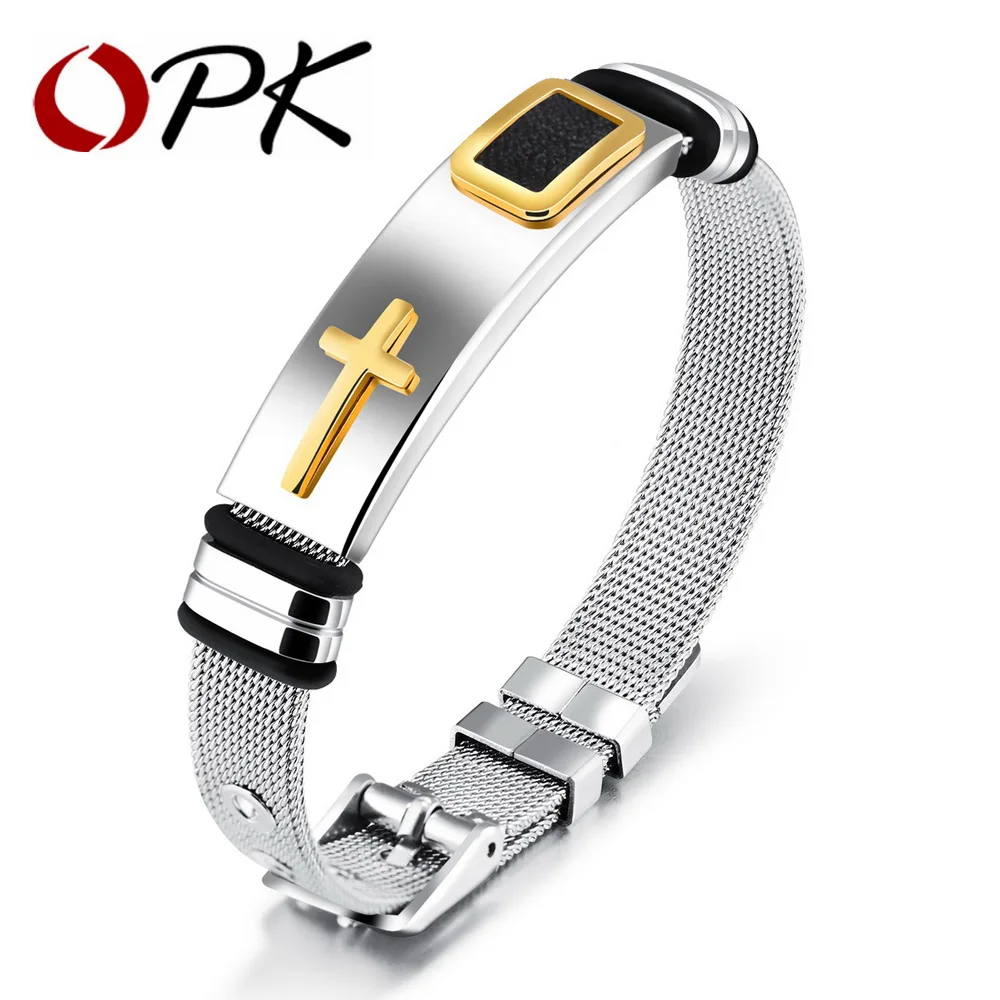 Мужской браслет из нержавеющей стали OPK черный/золотой сетчатый Браслет с