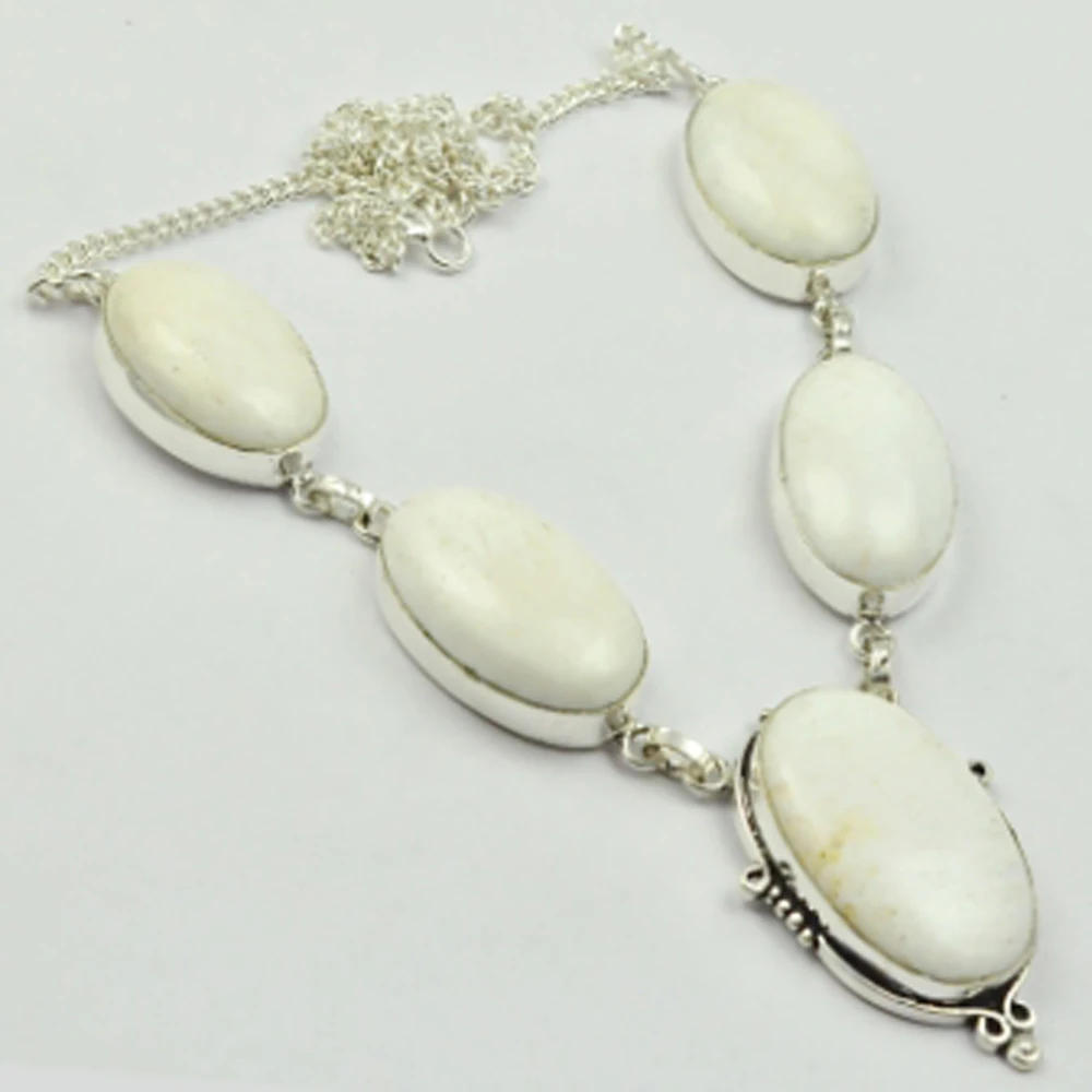 

White Opal Necklace Silver Overlay over Copper, 51cm , N2824