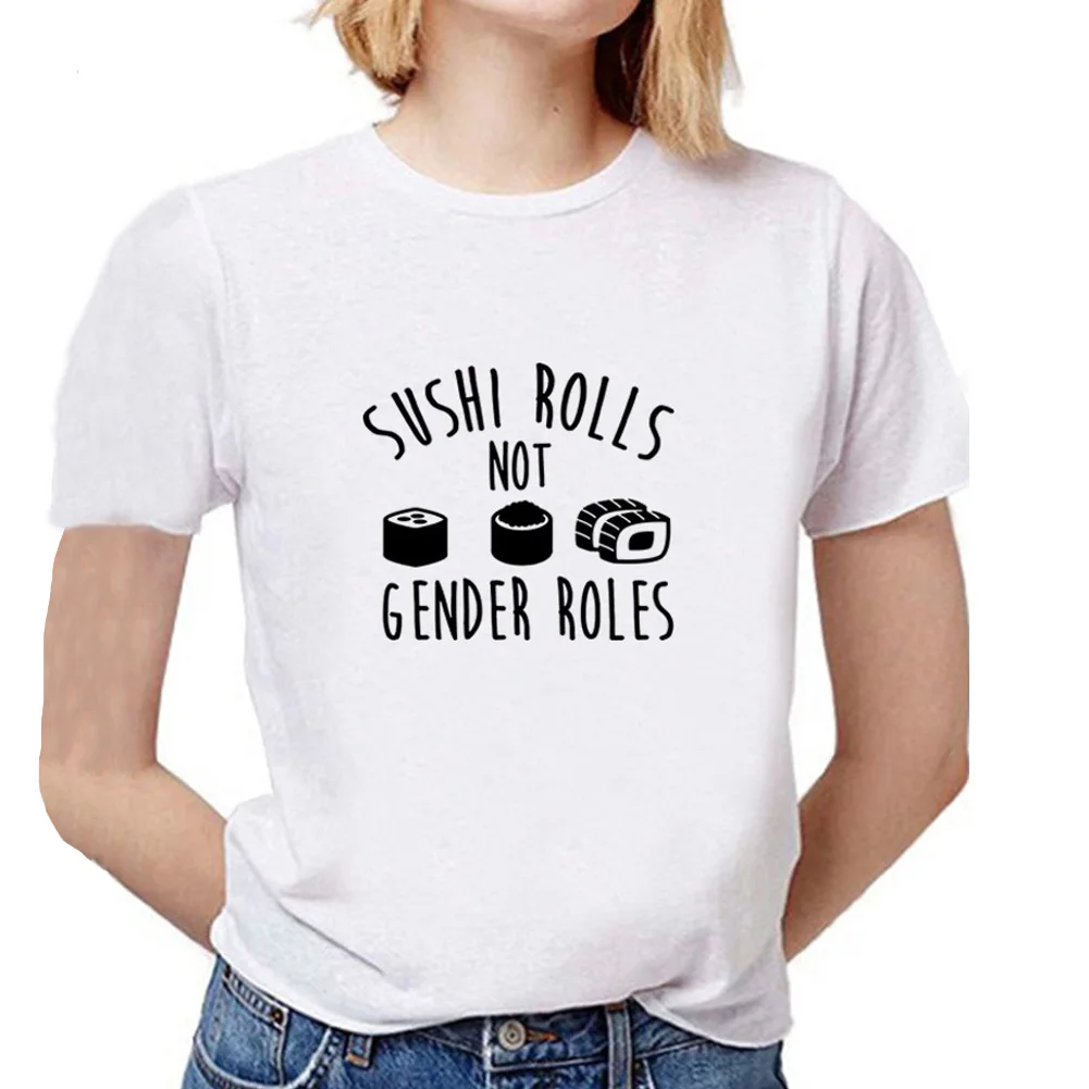 Для приготовления роллов не Пол роли смешной женская футболка с цветочным