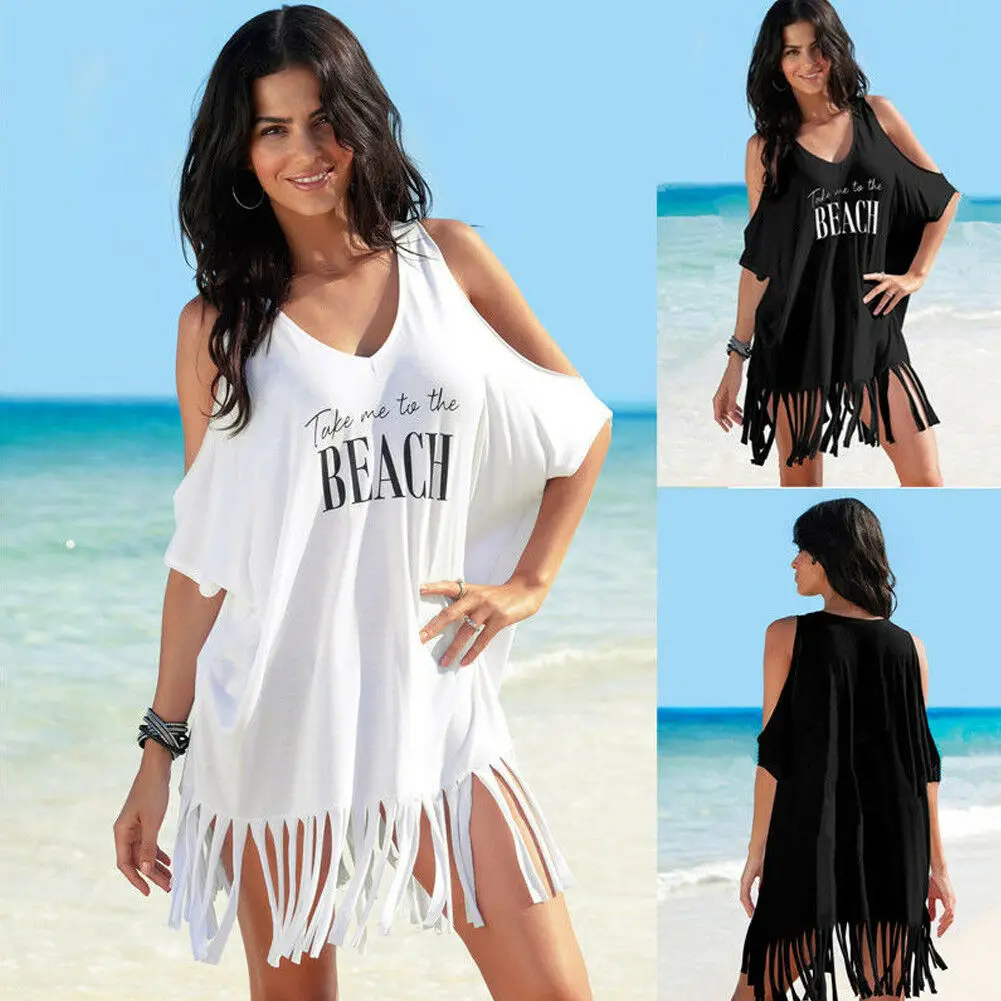 

Women Beachwear Swimwear Tassel Bikini Cover Up Summer Kaftan Sarong Beach Dress