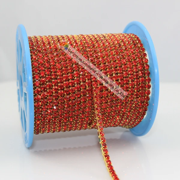10 ярдов SS6 SS16 светло Сиам красные кристаллы цепочка со стразами золотые