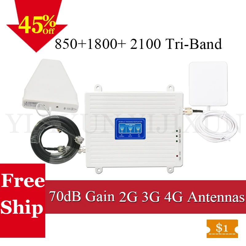 GSM 4G Repeater CDMA 850 3G 2100 WCDMA UMTS LTE 1800 Mobile Cellular Booster 2G Tri-Band Cell Phone Signal Amplifier | Мобильные