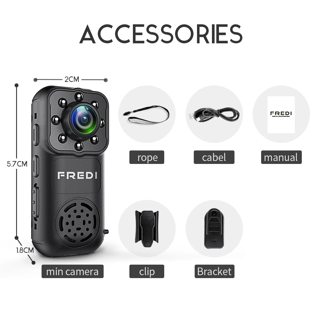 FREDI 2.0MP1080P беспроводная WiFi мини ip камера Портативная Домашняя видеонаблюдения P2P