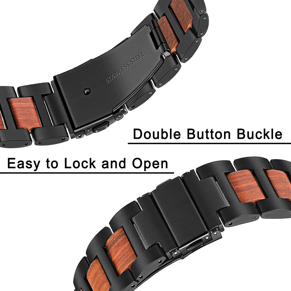 22 мм натуральное дерево+ ремешок из нержавеющей стали для samsung gear S3 gear 2 Neo Live huawei Watch 2 Классический ремешок быстросъемный ремешок