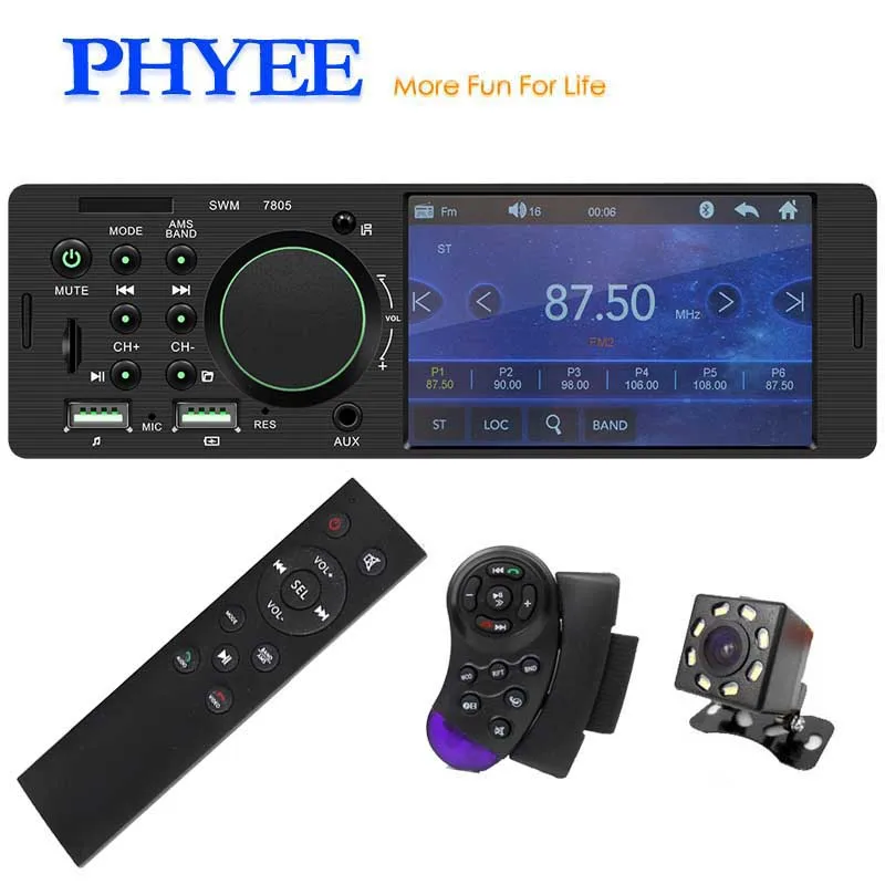with camera remote Сенсорный экран Автомагнитола 1 Din 4.1-дюймовый аудио-видео MP5-плеер TF USB Быстрая зарядка ISO Удаленное многоцветное освещение Головное устройство 7805C - Цвет: with camera remote