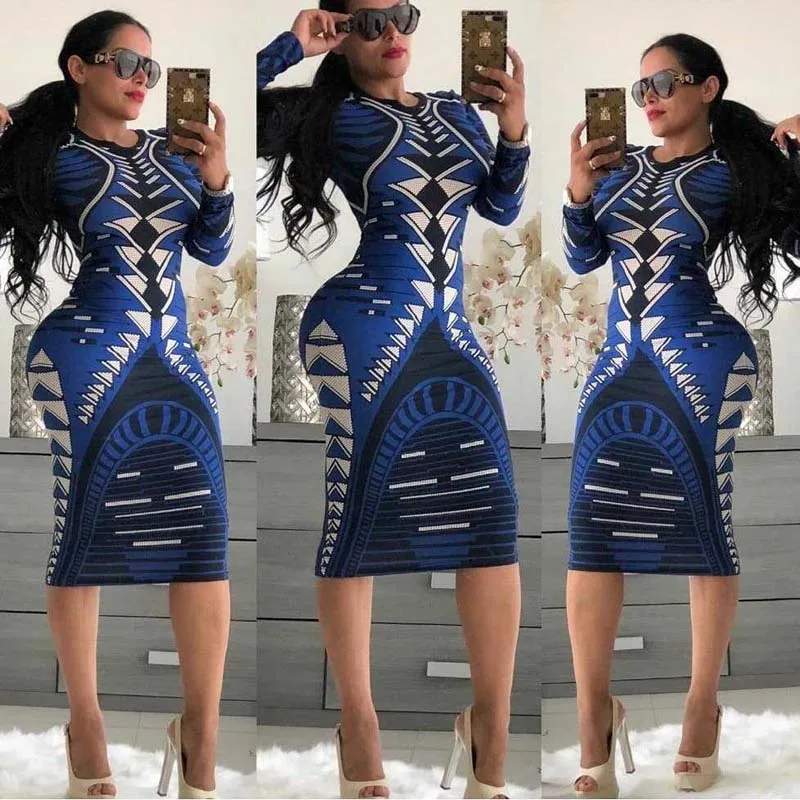 Пикантные befree принт Бандажное платье Элегантное летнее платье vestidos verano повседневное облегающее вечернее платье Женская обувь в богемном стиле; одежда 2357 - Цвет: 1874dark blue