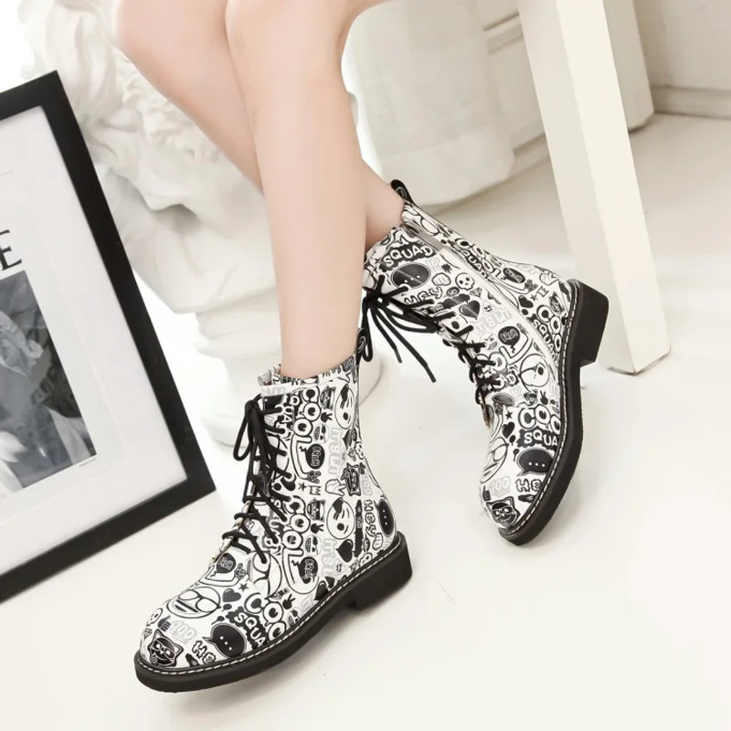 2018 г. обувь в стиле панк Женская из натуральной кожи ботильоны для женщин смайлик