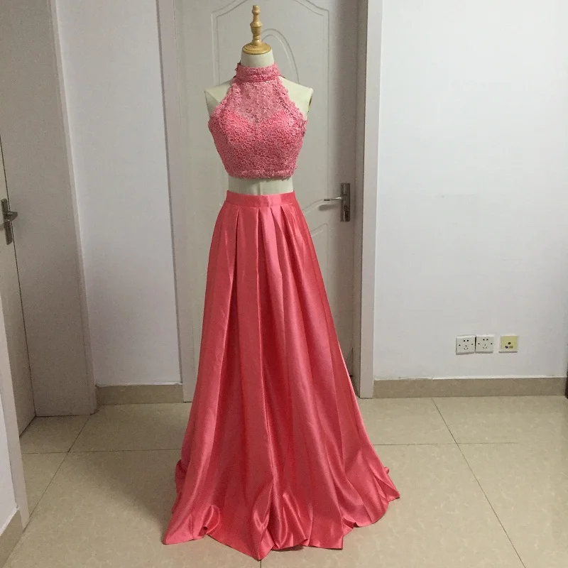 2 шт. платья для выпускного вечера с элегантной кружевной аппликацией длинное