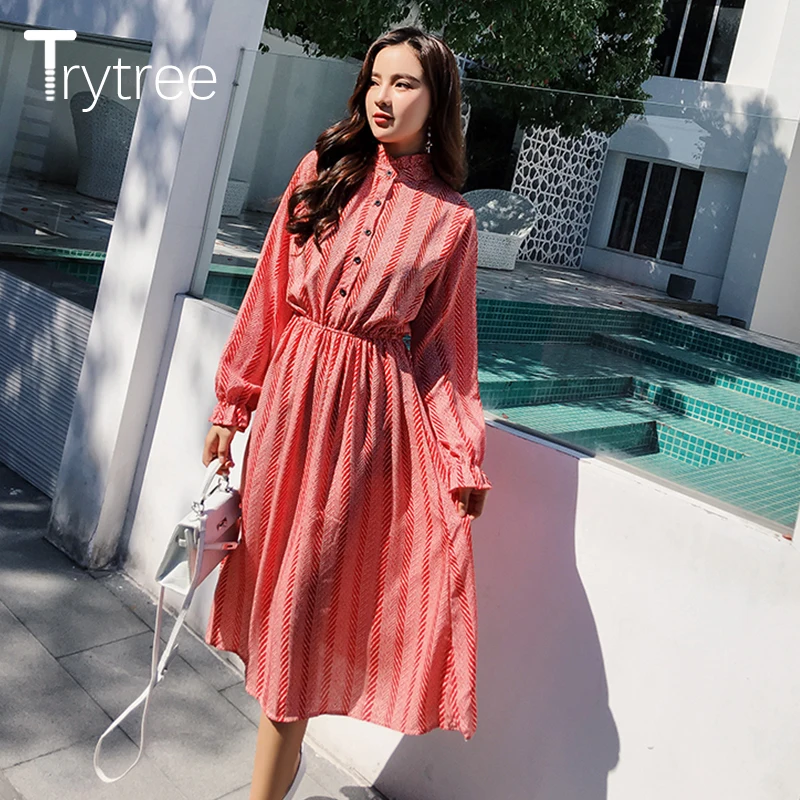 Trytree/летнее осеннее повседневное однобортное платье рубашка шелковистые женские