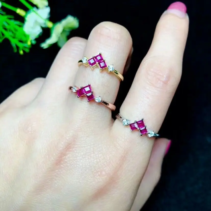 Shilovem стерлингового серебра 925 натуральный красный Рубин Кольца fine Jewelry женщин Модный завод Этническая Свадебные открытые подарок yhj2.52.501agh