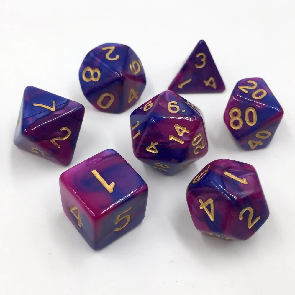 Rollooo игральные кости DND набор фиолетовый и синий с золотом для подземелий и Драконов