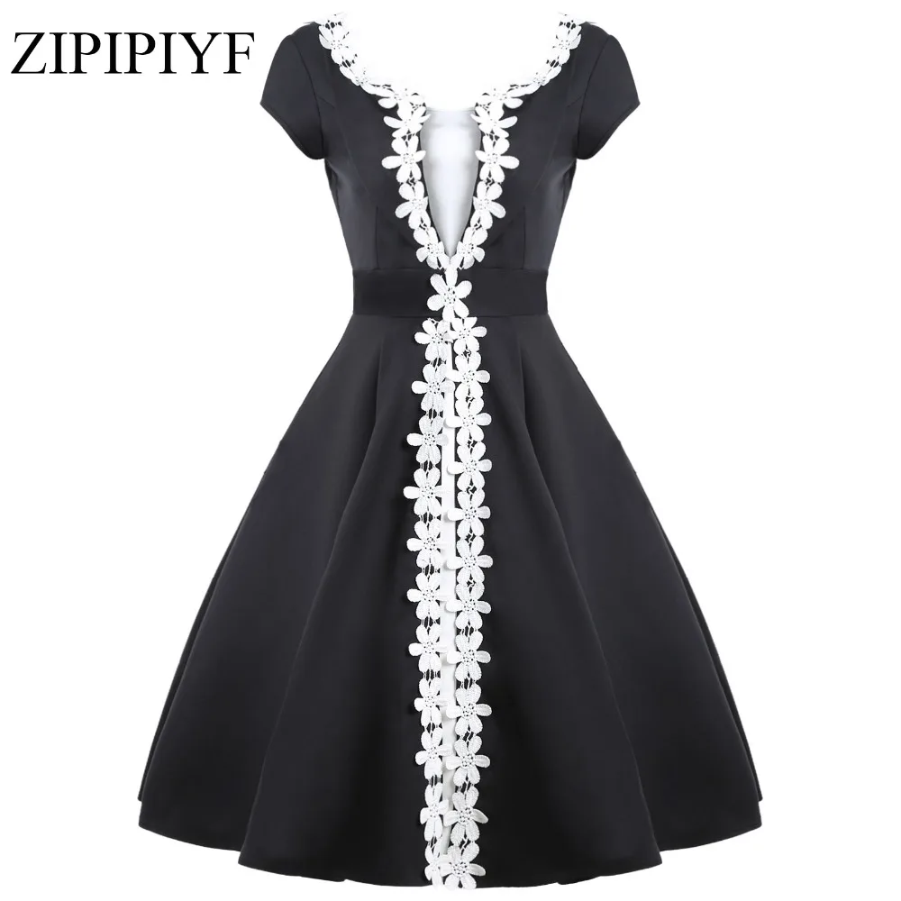 Zipipiyf Демисезонный Для женщин Винтаж платье модные однотонные Цвет Половина