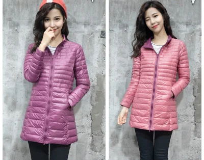 light purple--pink Sanishroly,, двойное пальто, женское, белое, утиный пух, пальто, тонкий, ультра легкий, пуховик, для женщин, средней длины, длинная, верхняя одежда размера плюс, 4XL, S285 - Цвет: light purple--pink