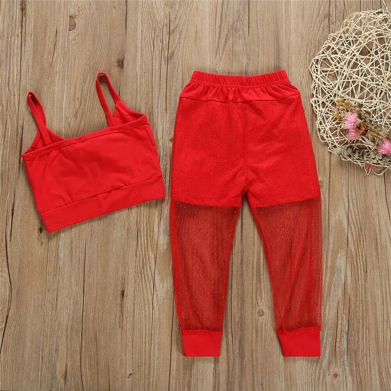 Летняя одежда для маленьких девочек однотонный топ без рукавов + длинные штаны