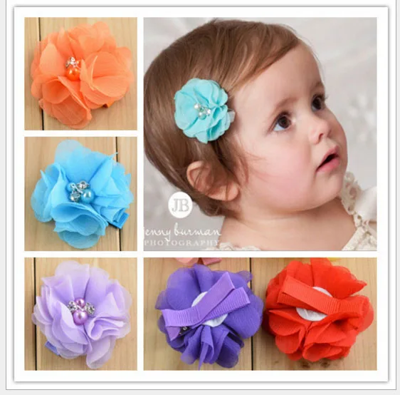 MengNa 60 шт./лот шифоновые заколки принцессы Украшенные бусинами и цветами для волос