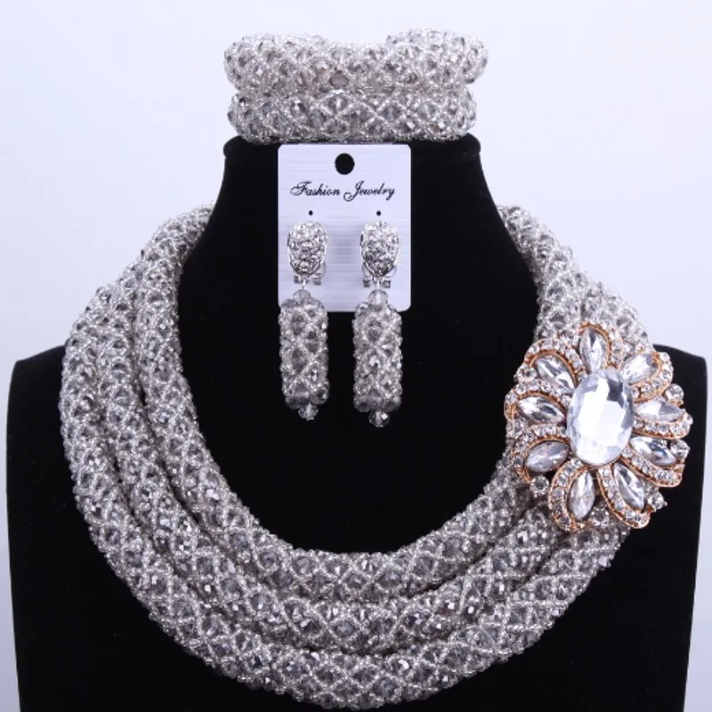 4 ujewelry Ювелирные украшения Наборы для ухода за кожей Серый Кристалл Бусины в