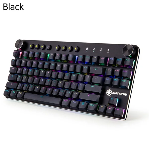 Черный MAGIC REFINER MK11 портативный Bluetooth беспроводной/USB Проводной Двойной режим RGB с подсветкой мультимедиа Механическая игровая клавиатура - Цвет: Черный