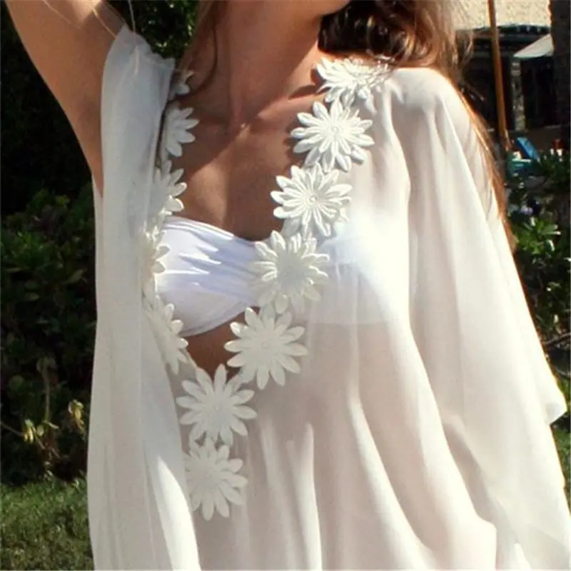 2020 Honeymoon Dress Beach Cover up Lace Tunic Pareos Swimwear Women Bikini cover Chiffon Swimsuit | Женская одежда