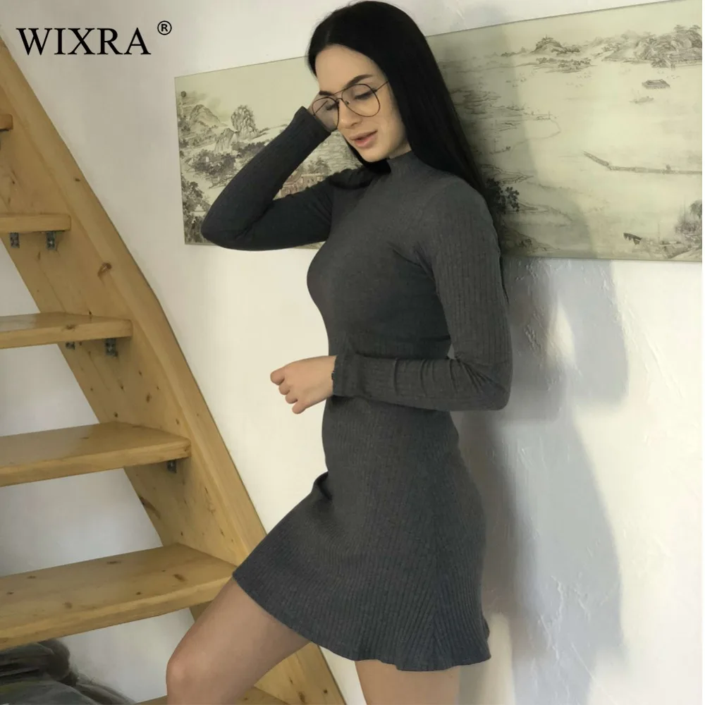 WIXRA базовое платье с высоким воротом весна 2018 новое женское длинным рукавом А