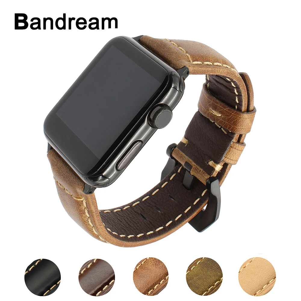 Итальянский смазанный кожаный ремешок для часов iWatch Apple Watch 38 мм 42 серии 1 2 3 Черный