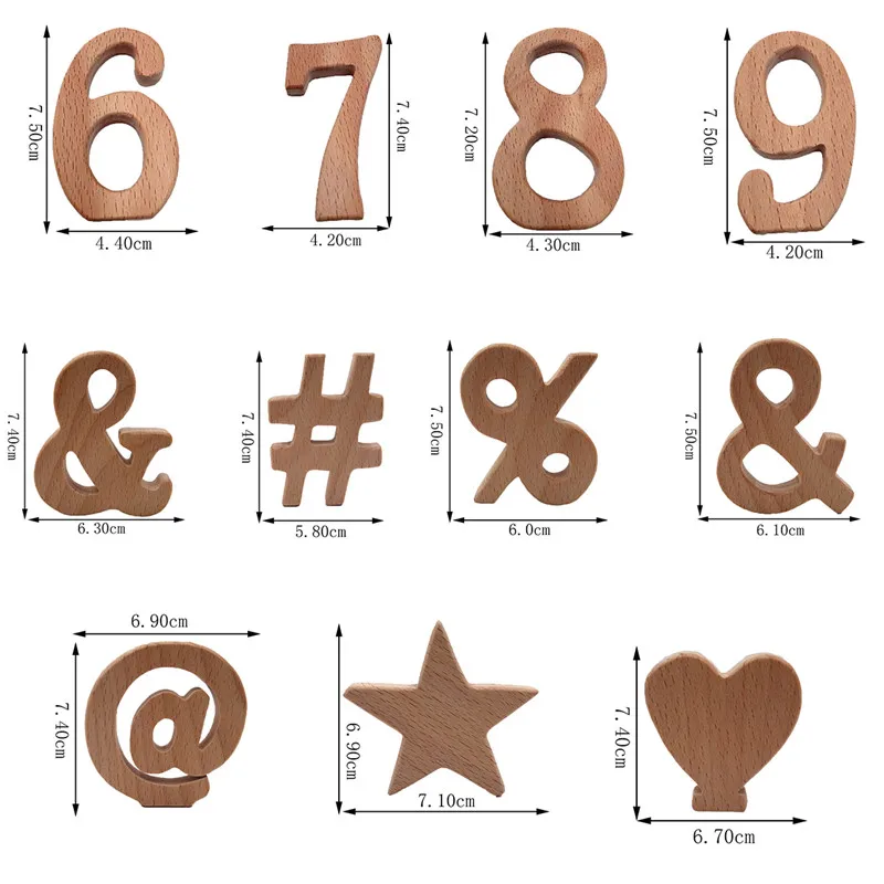 Mordedor de madera de haya para beb&eacute;, operaci&oacute;n matem&aacute;ticas, s&iacute;mbolo, bricolaje, cuentas de mordedor para beb&eacute;, educaci&oacute;n preescolar, juguete con forma, 7 Uds.-5
