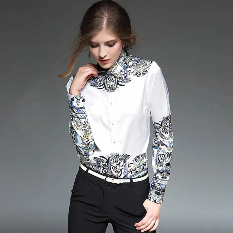 Женская блузка с принтом новинка 2017 Весенняя Модная приталенная Повседневная
