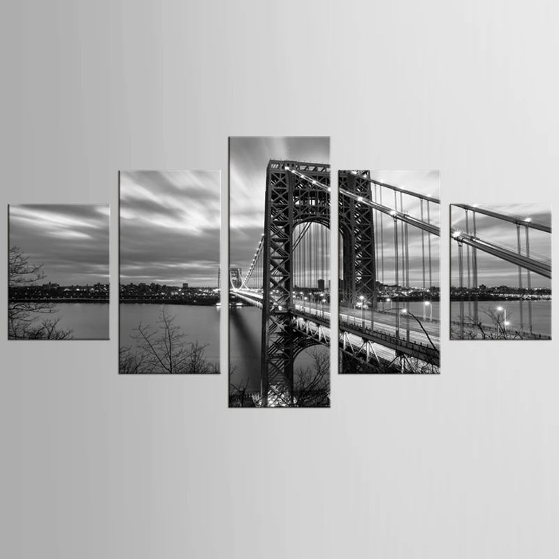 

5 шт./компл. Современная Настенная живопись ткань черный и белый мост Ночная роспись группа холст Фреска Искусство украшение дома