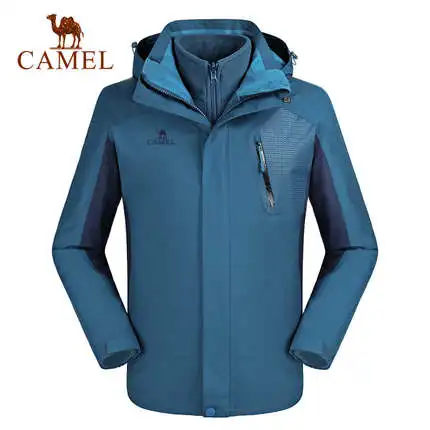 CAMEL мужские куртки 3 в 1 на осень и зиму, водонепроницаемые, ветрозащитные, треккинговые, походные, походные, мужские пальто - Цвет: Ink-blue colour