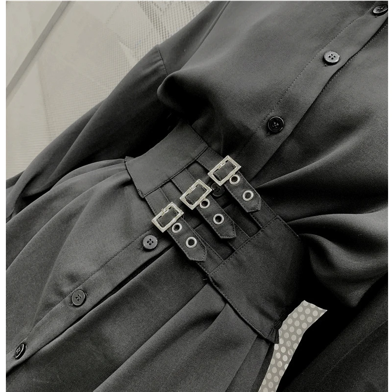 Cheerart черное платье рубашка с корсетом туника длинным рукавом Готическая