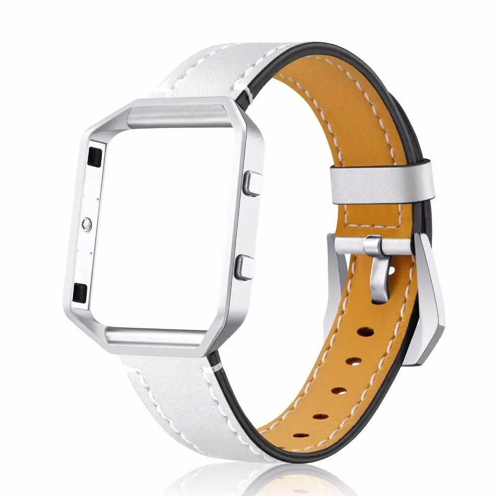 White and silver Ремешок для часов из натуральной кожи для Fitbit Blaze, сменный ремешок+ Meatal Frame House Wrsit, ремешок для смарт-часов Fitbit Blaze - Цвет ремешка: White and silver