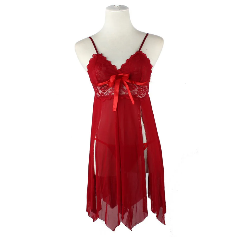 

2018 New Sexy Babydoll Sleepwear Night G String Set Women Red Nightgowns Party Favor Game Clothes